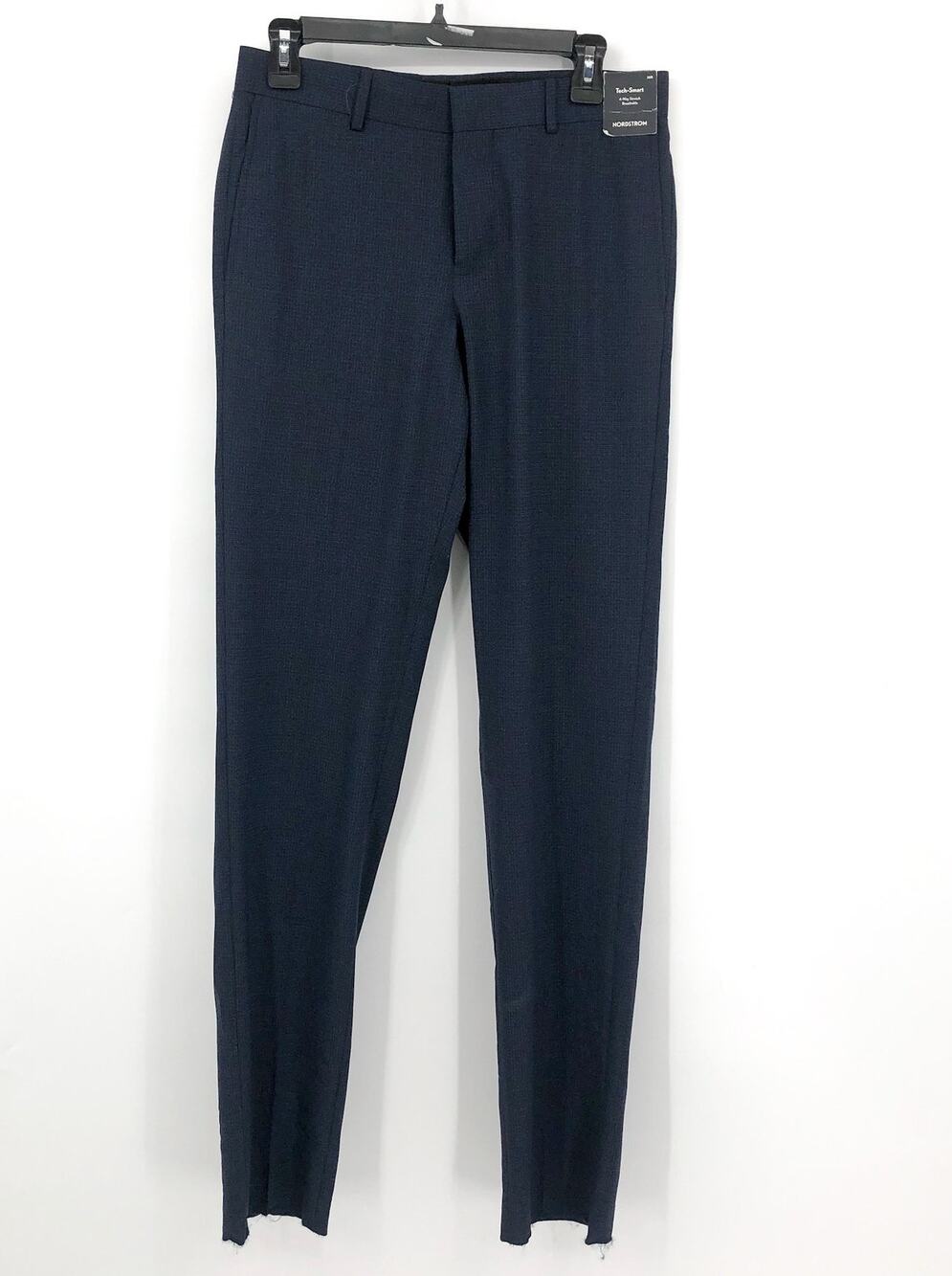 NORDSTROM Men's Tech Smart Dress Pants 30R Blue Check Trim Fit Textured NWT